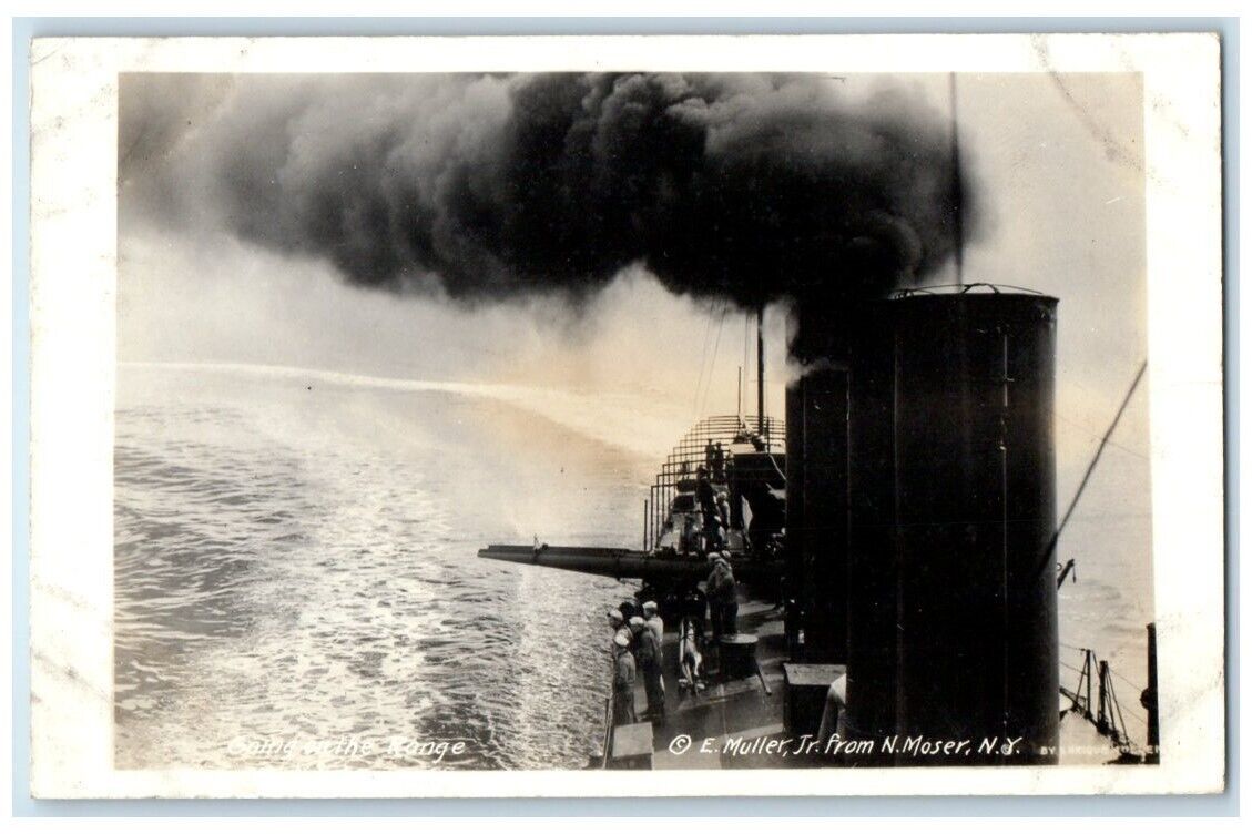 c1918 WWI Going On The Range Navy Battleship E. Muller Jr  RPPC Photo Postcard