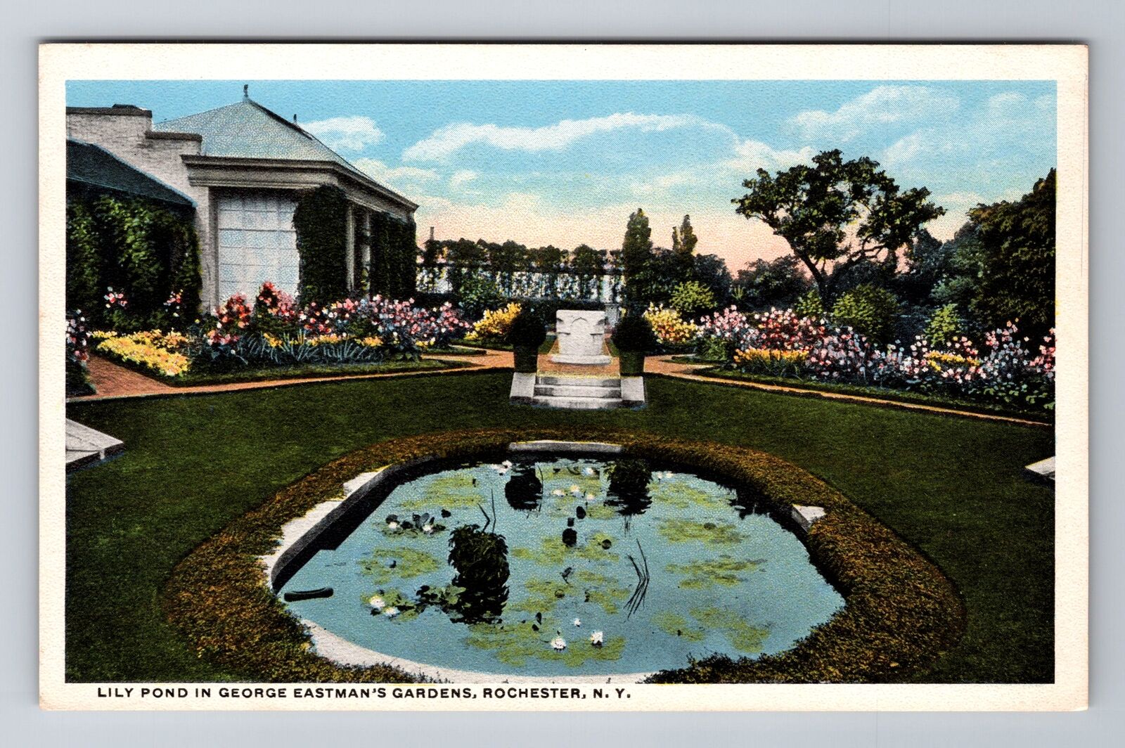 Rochester NY-New York, George Eastman\'s Gardens, Lily Pond, Vintage Postcard