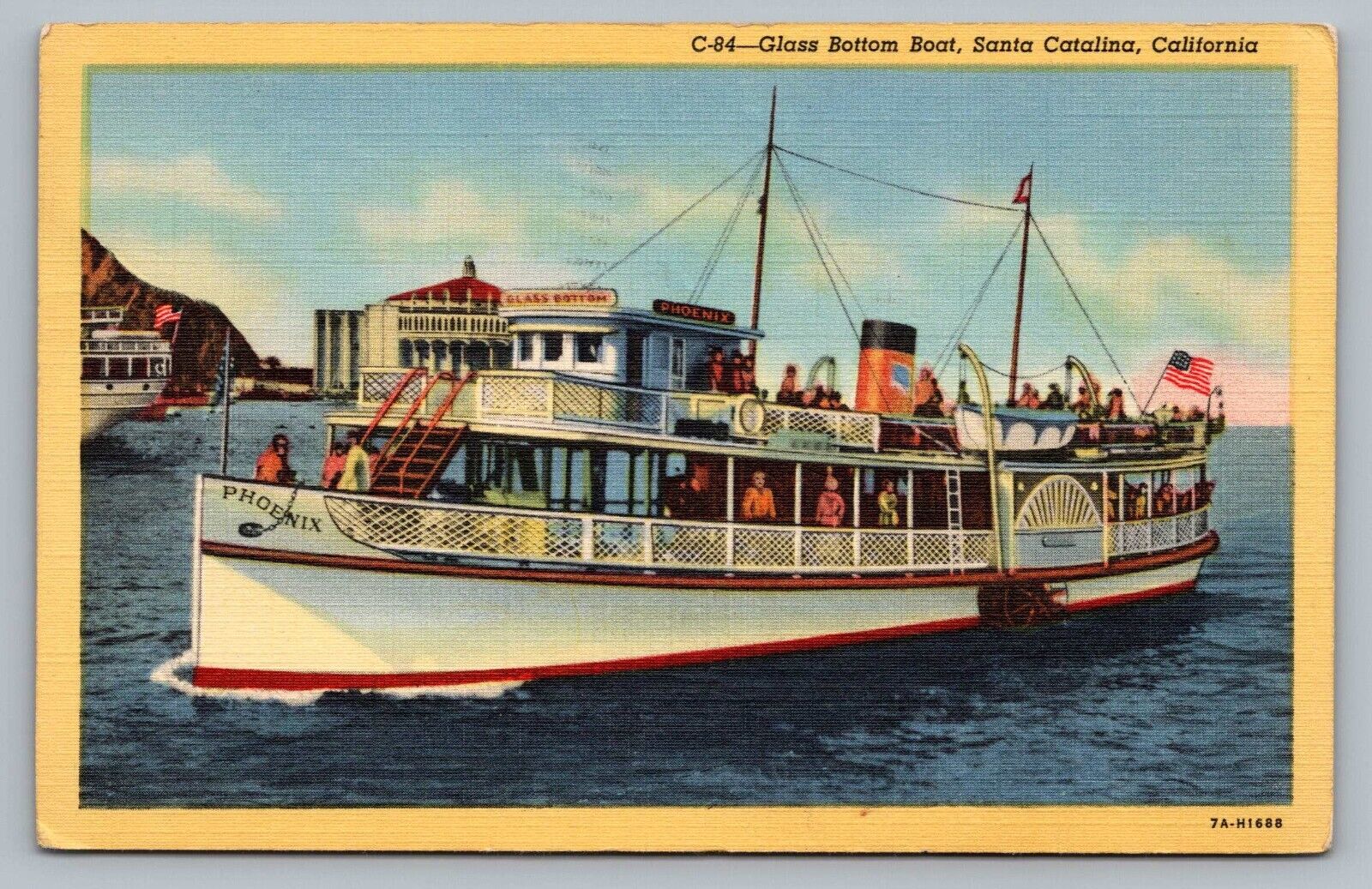 1948 Santa Catalina California Phoenix Glass Bottom Boat Flags Postcard Vtg A7
