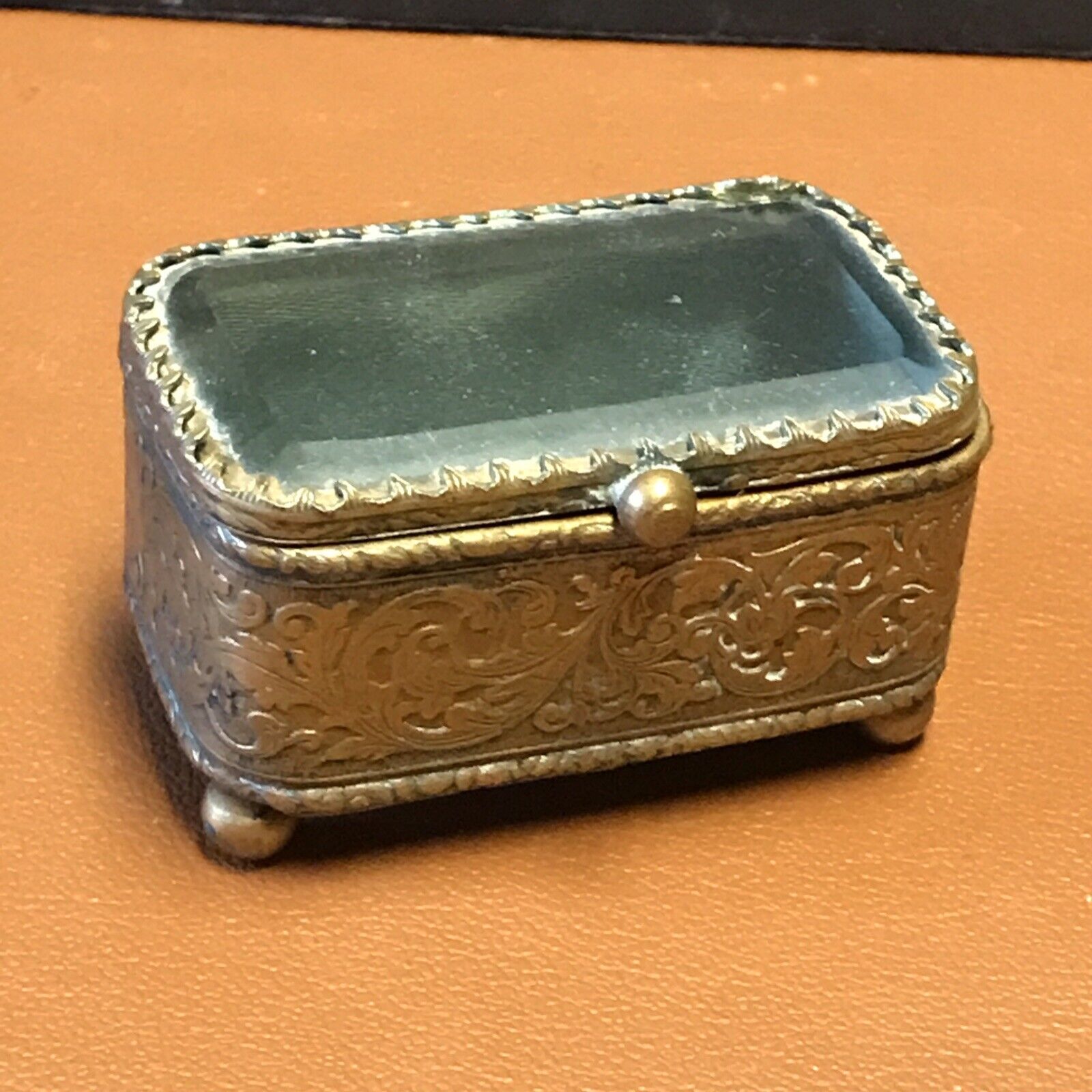 French Napoleon III Era Beveled Glass Jewelry Casket Box  Miniature