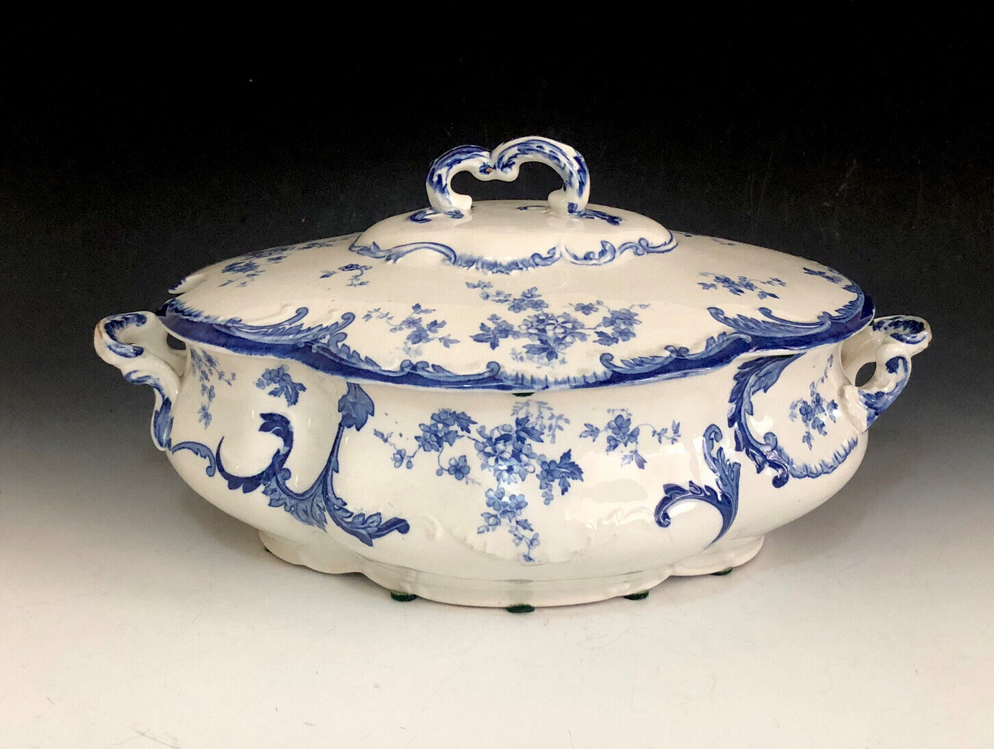 Antique Ridgways “ Chiswick” Flow Blue Oval Tureen & Lid Made In England