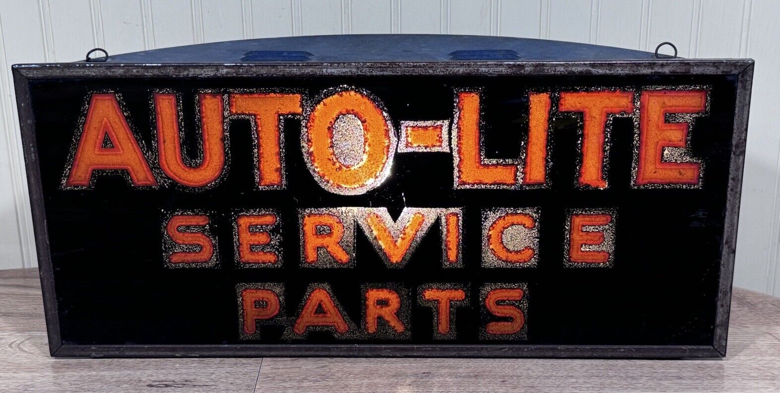 Early Auto-Lite Automobile Parts Reverse On Glass Lighted Countertop Sign ROG
