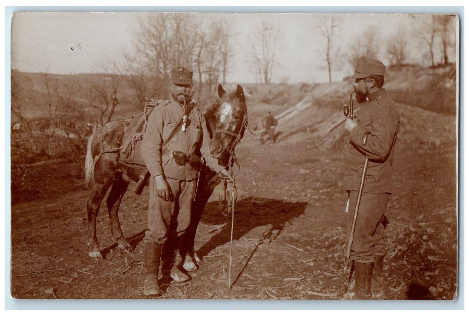 c1910\'s Army Soldier Pipe Horse Europe WWI RPPC Photo Unposted Antique Postcard