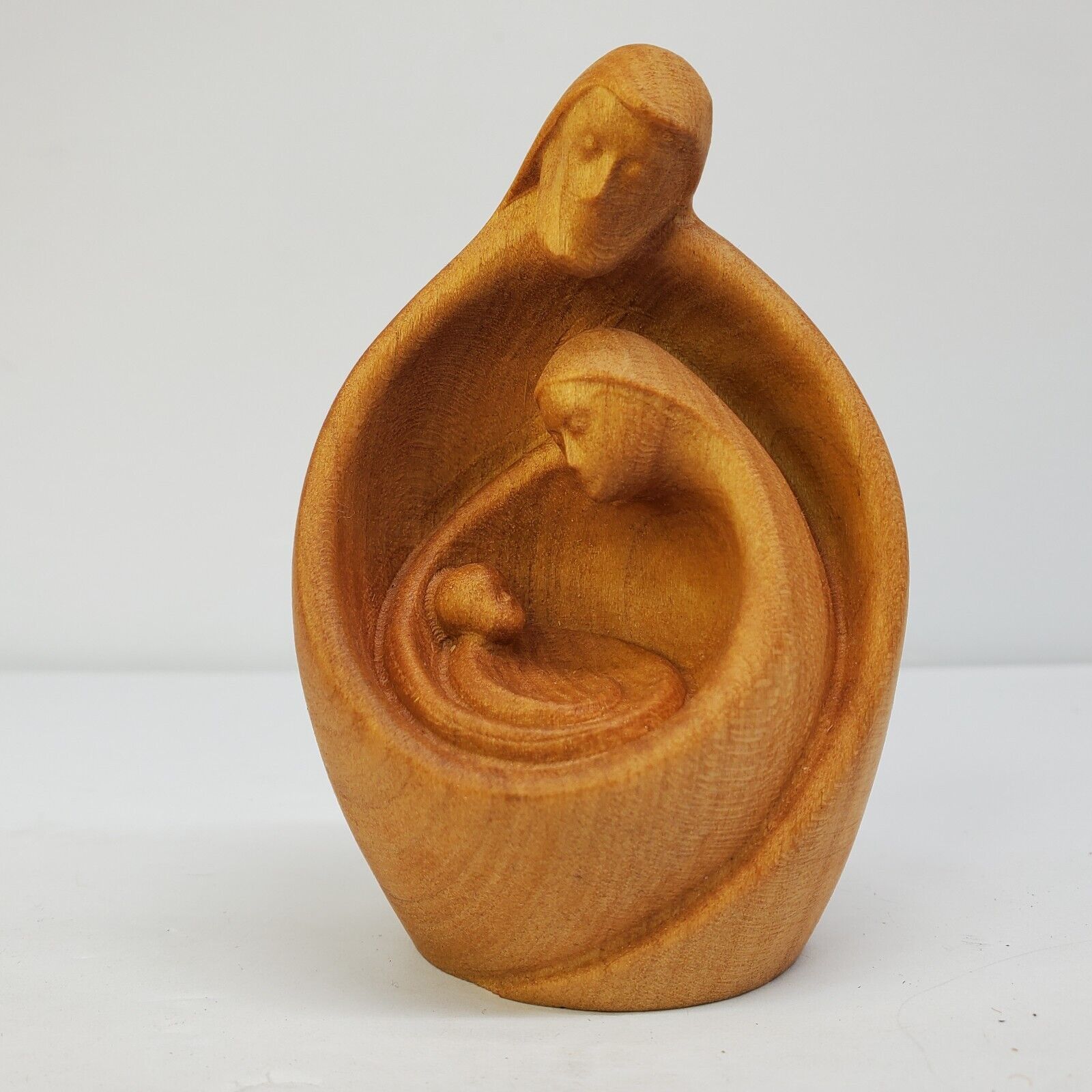 Holy Family Perpetual Embrace Joseph Mary & Jesus Natural Wood  3 1/2” Tall