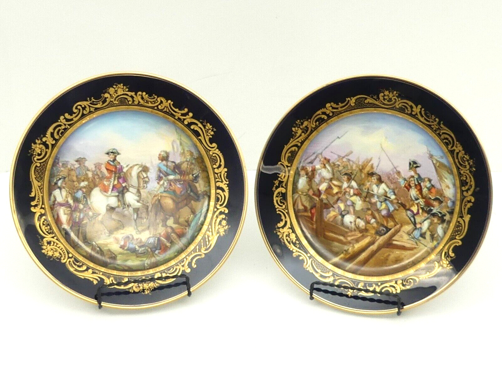 Pair SEVRES 1844 Plate Chateau Tuileries Battle Denain Lawfelt Artist Signed 9\