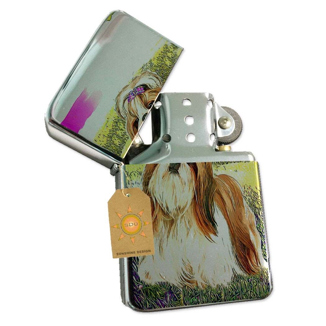 Adorable Shih Tzu Puppy Pocket Lighter Silver Refillable