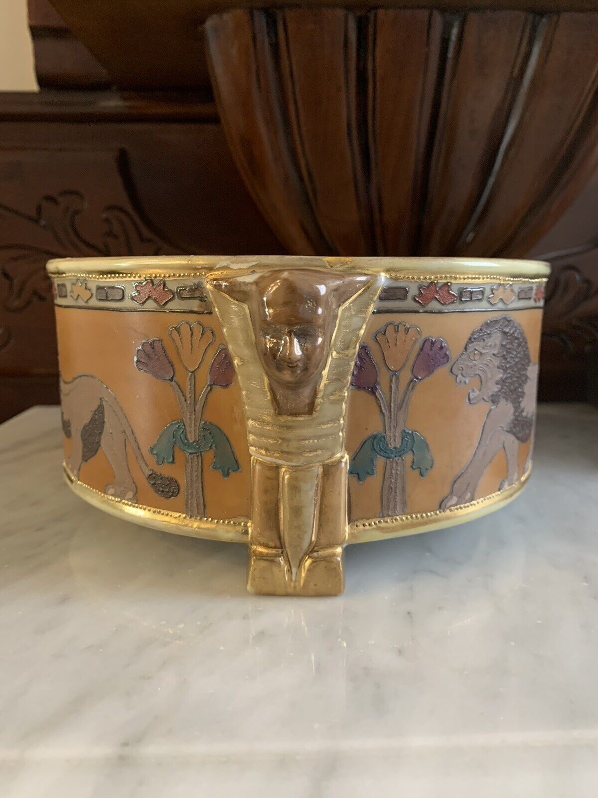 Nippon Porcelain Egyptian Ferner Gold Pharaoh Heads Lions Vintage VERY RARE