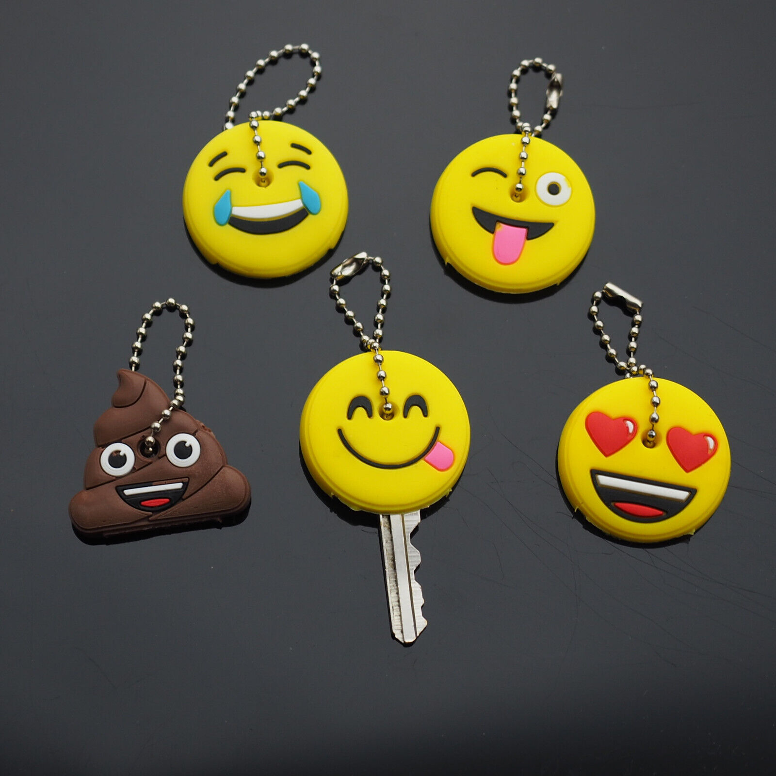 5x PCS Lot - Cute Cartoon Silicone Keychain Emoji Faces Key Cover Caps