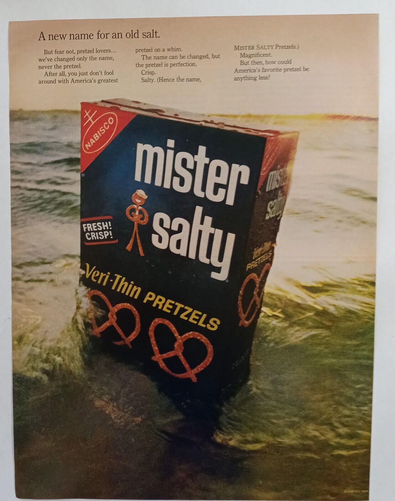 c.1960\'s Mister Salty Pretzels Swimming Black Colorful Vintage Magazine Print Ad