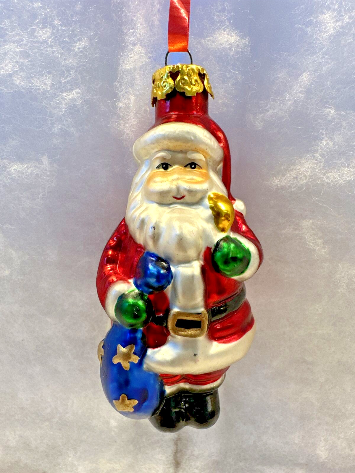 Mercury Glass Santa Claus Christmas Ornament 4” Hanging  Free Standing Excellent