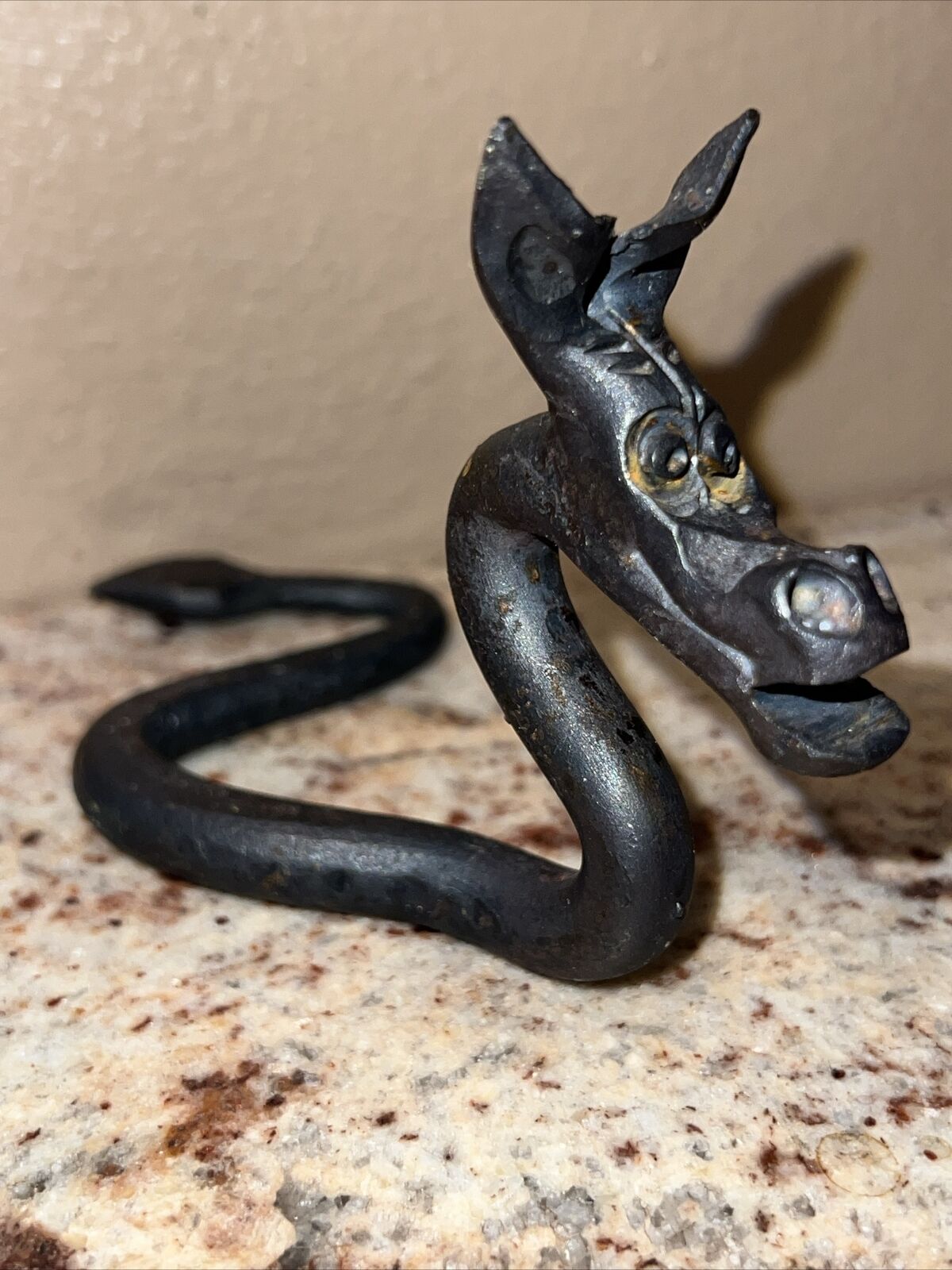 Vintage Hand Forged Iron Art- Sea Serpent Monster Figure- Nessie