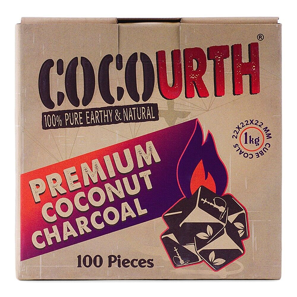 CocoUrth 100Pcs Natural Coconut Hookah Charcoal Coal MINI CUBES 1kg