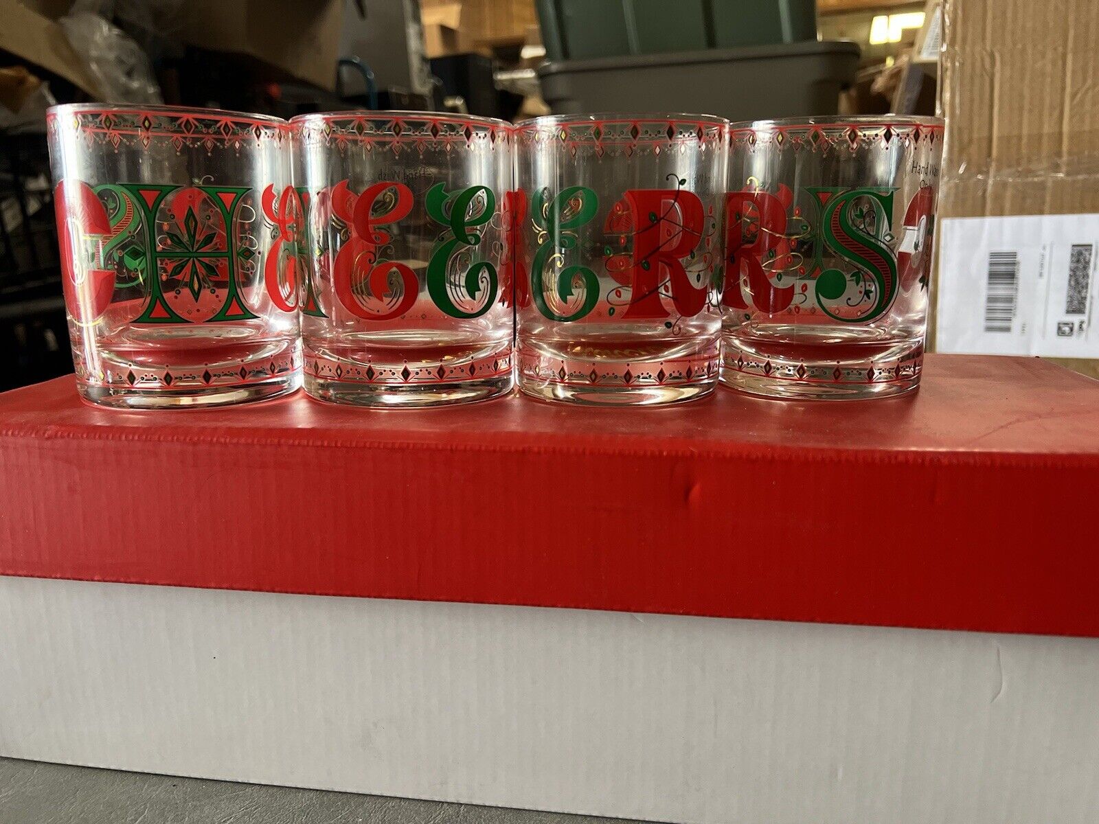 LOT OF 4 Neiman Marcus Holiday Christmas Glasses Cheers collectibles rare