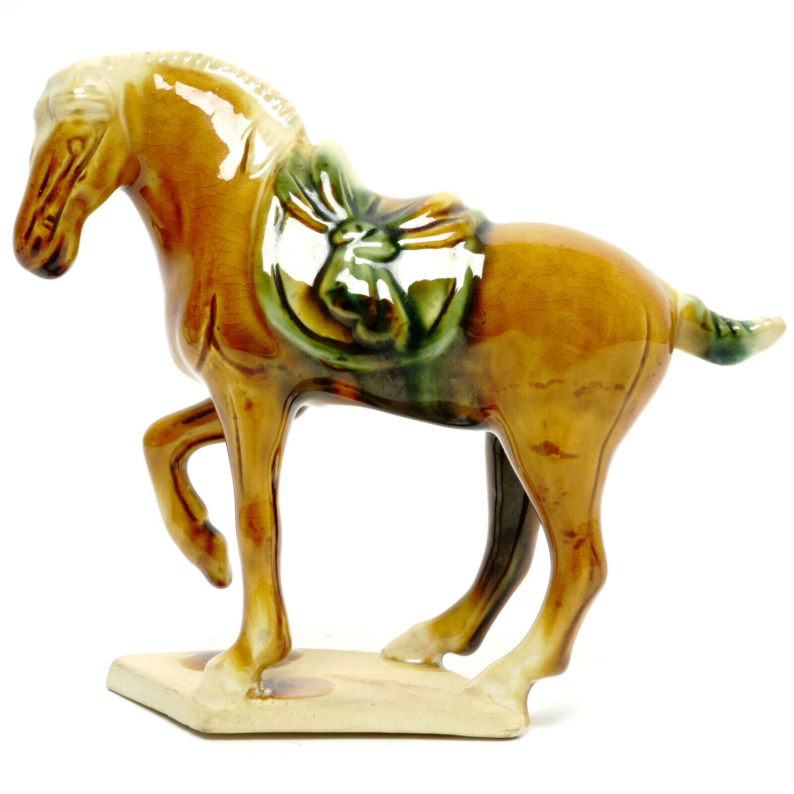 War Horse  Figurine Chinese Tri-Color  Sancai Glazed Tang Style Roof Tile Art