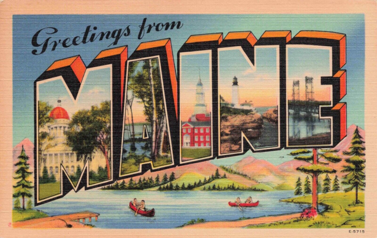 Lot of 2 Greetings From Maine Large Letter Vintage PCs