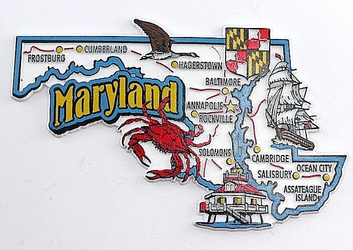 MARYLAND STATE MAP AND LANDMARKS COLLAGE FRIDGE COLLECTIBLE SOUVENIR MAGNET