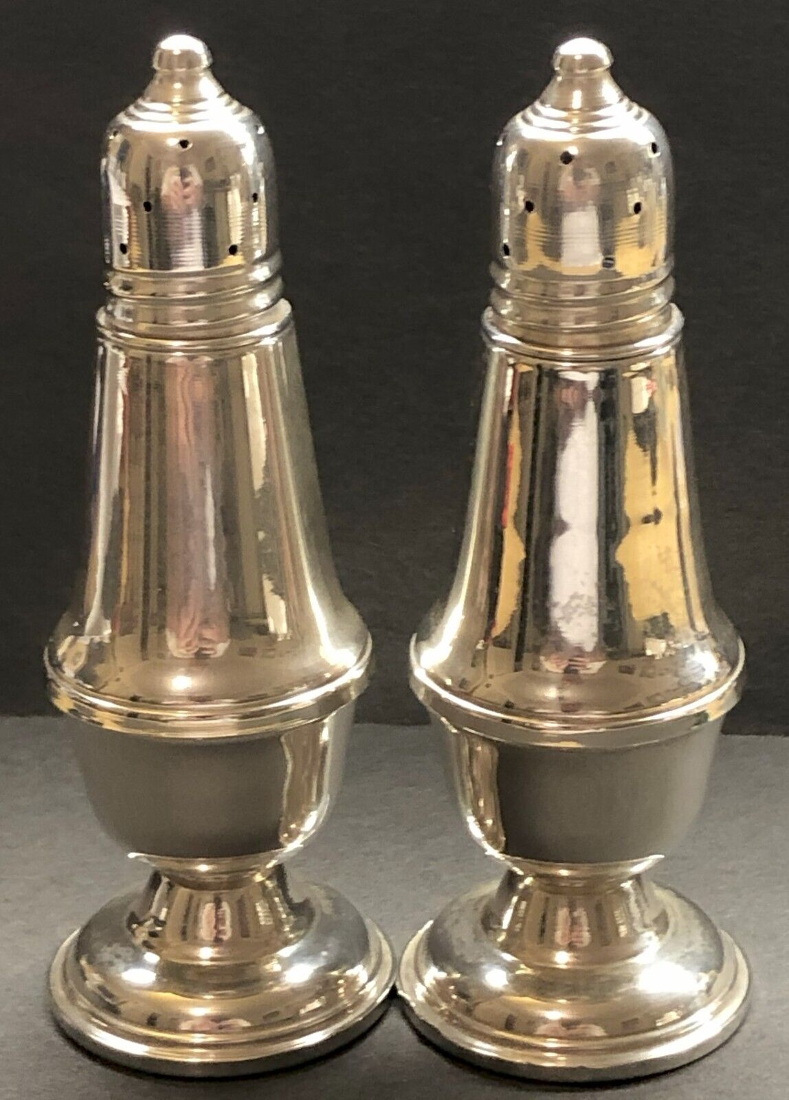 VINTAGE/ANTIQUE STERLING SILVER SALT & PEPPER SHAKERS GLASS INSERT. 5INCHES