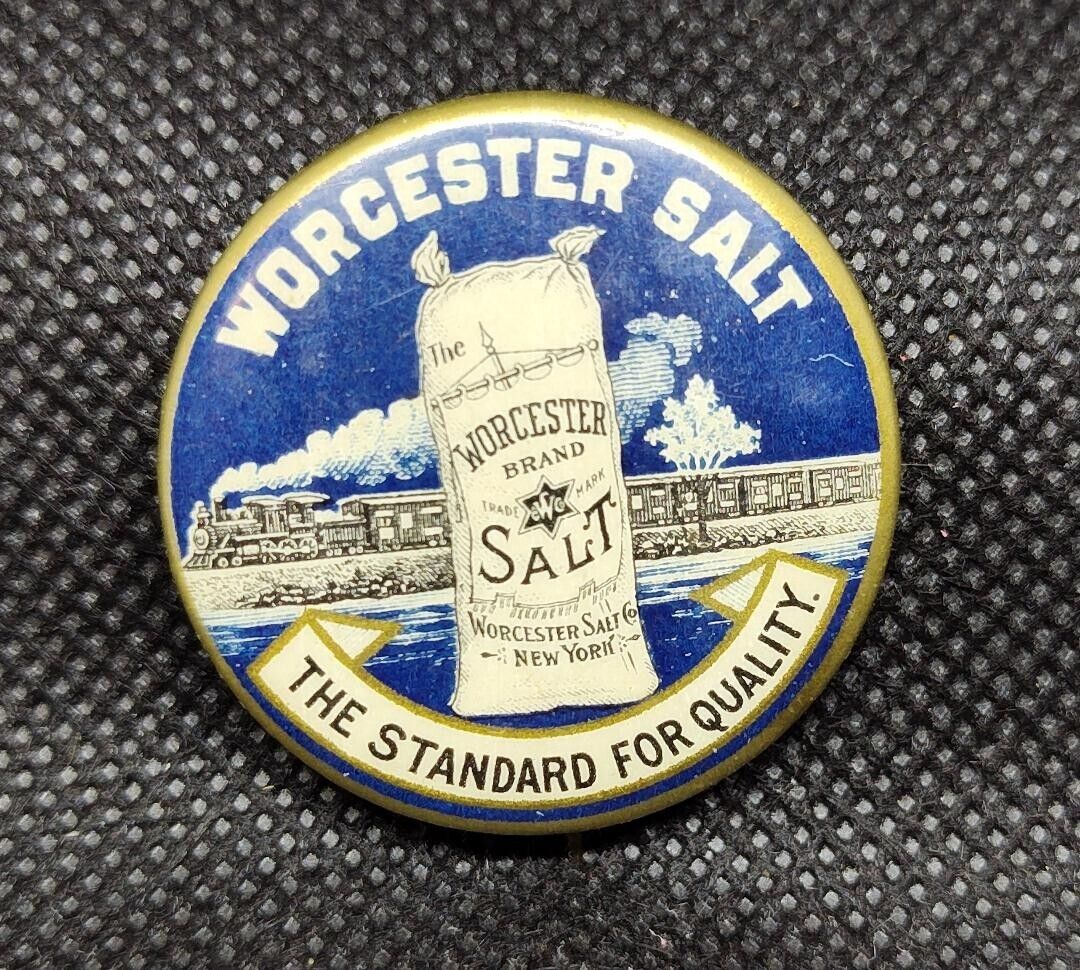 SCARCE 1890's Worcester Salt Train Pinback Button Pin ~~BEAUTIFUL & RARE~~