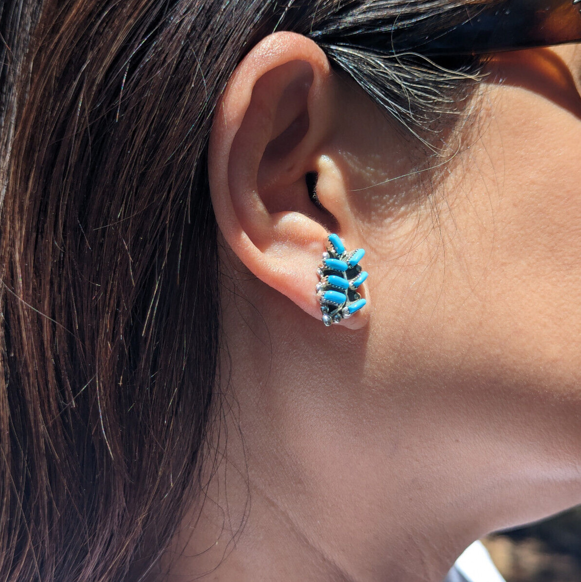 Zuni Petite Needlepoint Turquoise Earrings Native American Handmade Jewelry