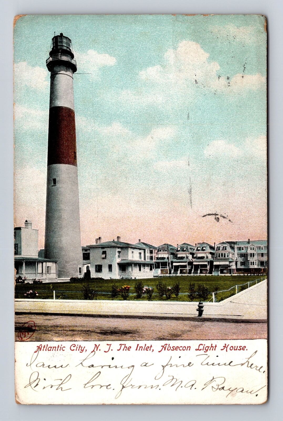 Atlantic City NJ-New Jersey, Absecon Light House, Antique Vintage c1908 Postcard