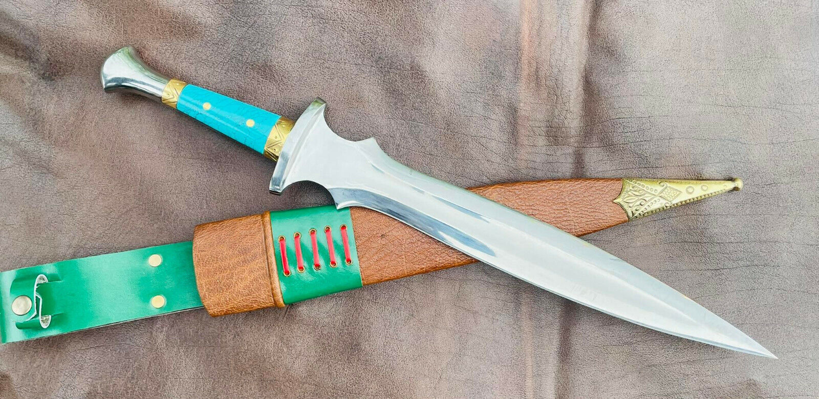 EGKH-15 inches Double edge Sam Dagger,Medieval Custom Stone handle dagger-Temper