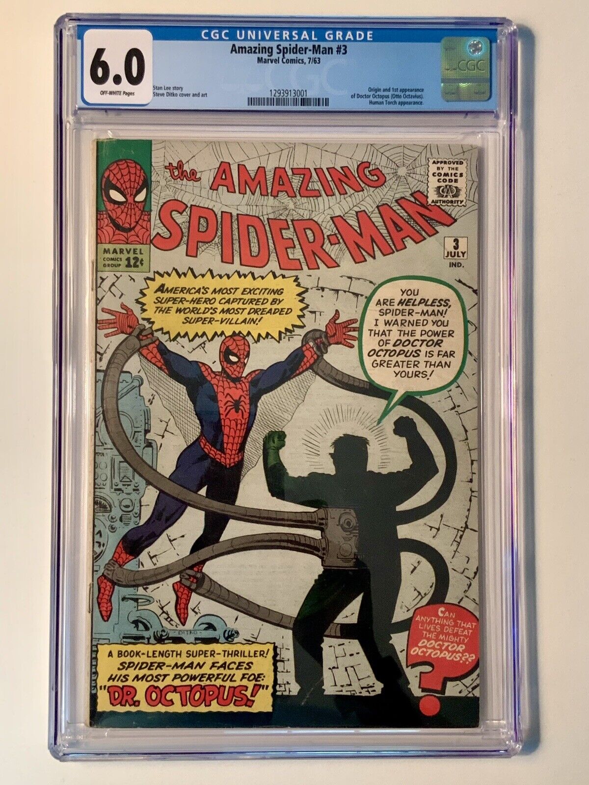 Amazing Spider-Man #3 CGC 6.0 OW Origin & 1st App. Doctor Octopus Marvel 1963