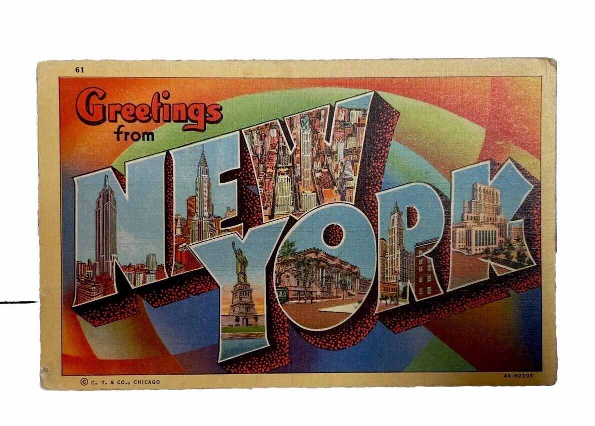 Greetings From New York Large Big Letter Postcard Statue Of Liberty Postcard