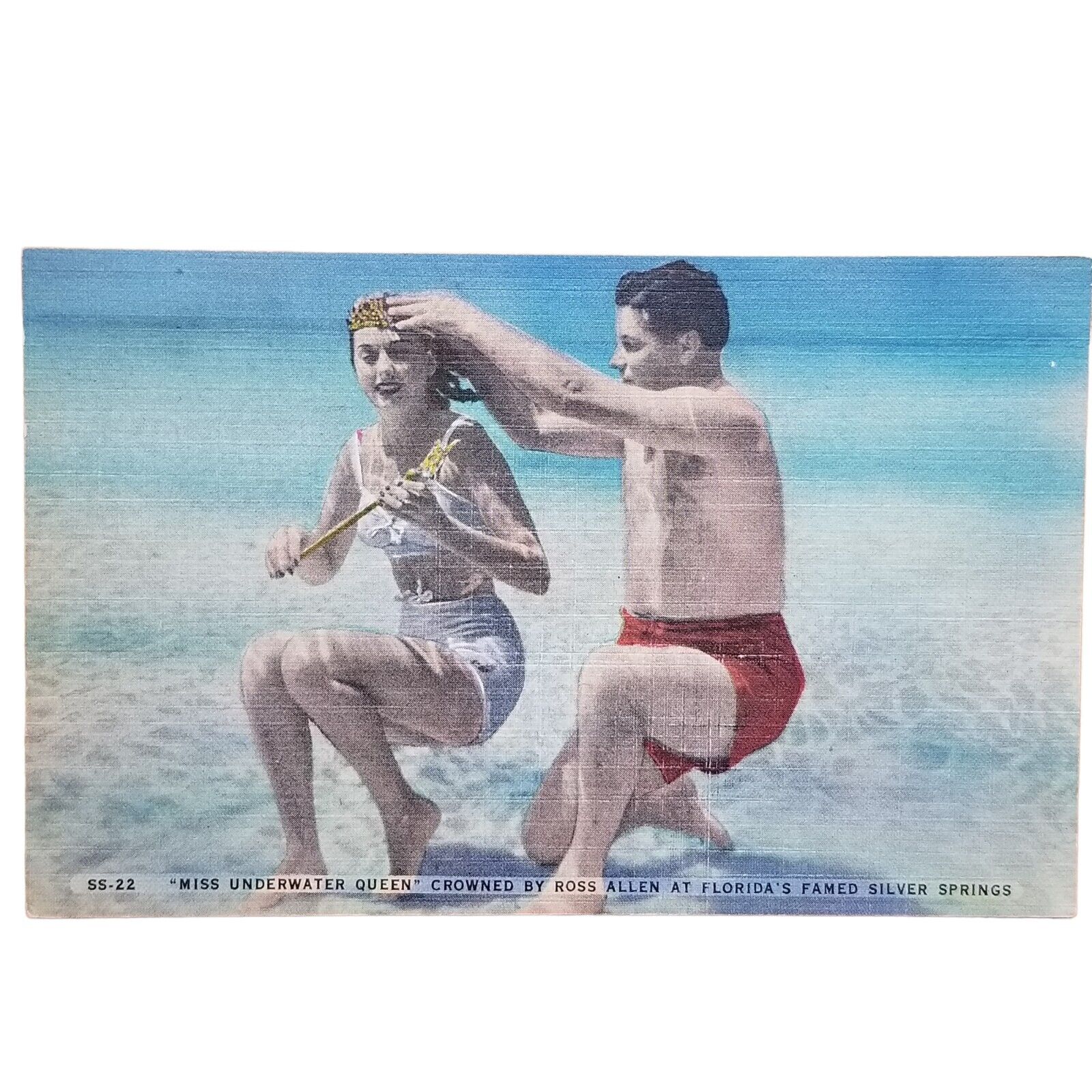 Miss Underwater Queen Crowned By Ross Allen Silver Springs Florida Postcard Vtg