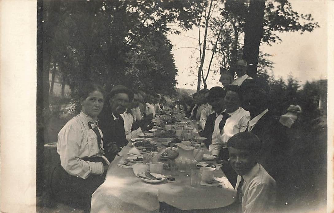 Postcard RPPC People Outdoor Banquet Table CYKO