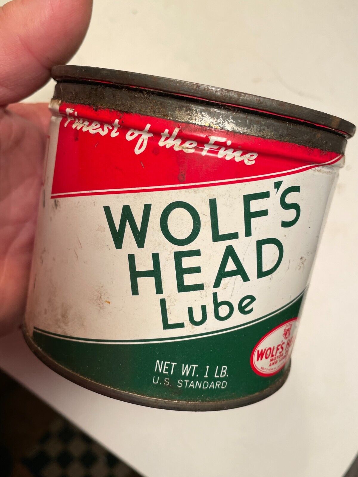Vintage Wolf\'s Head Lube Can 1 Lb. size