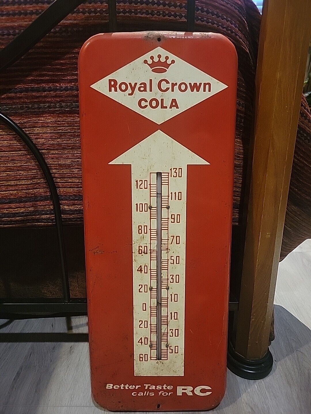 RARE Vintage 1950s Royal Crown Cola Soda Metal Advertising Thermometer Sign 25”