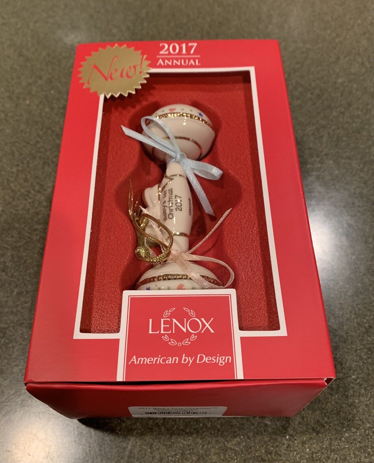 Lenox 2017 Baby\'s First Christmas Holiday Rattle Ornament New In Box 1st Quality