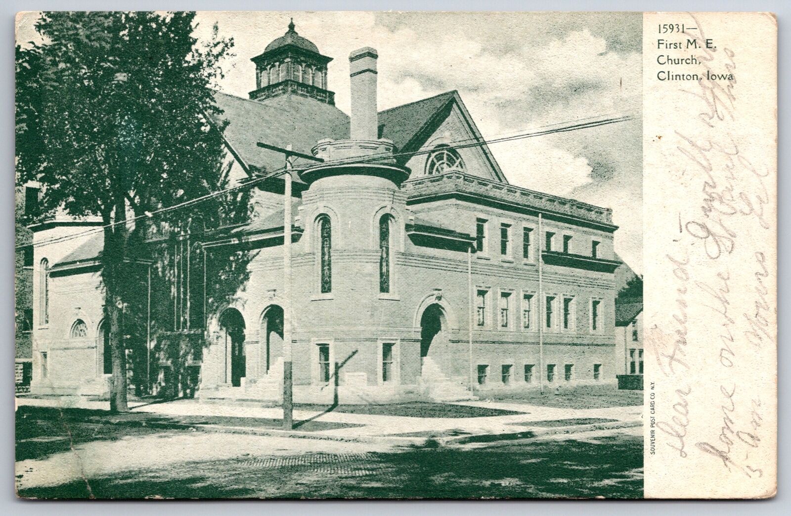 Clinton Iowa~First Methodist Episcopal Church~1907 Postcard