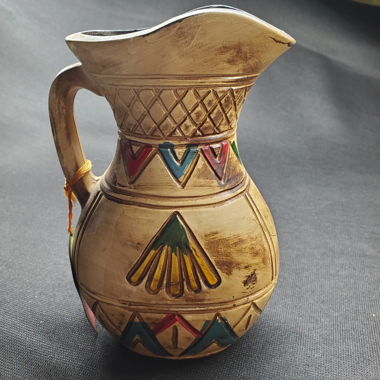 Native American Indian Symbols Teepee Najahe Souvenir Pitcher Vase w/ Tag