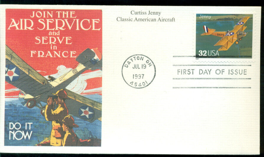 1997 First Day of Issue - Postage Stamp - Curtiss Jenny - Mystic