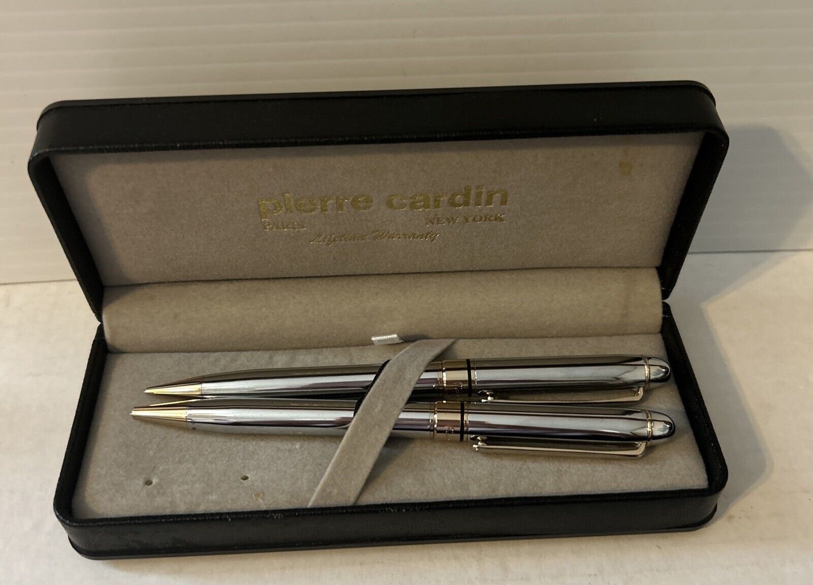 Vintage Pierre Cardin Ballpoint Pen &  Pencil Set Heavy Silver Never Used