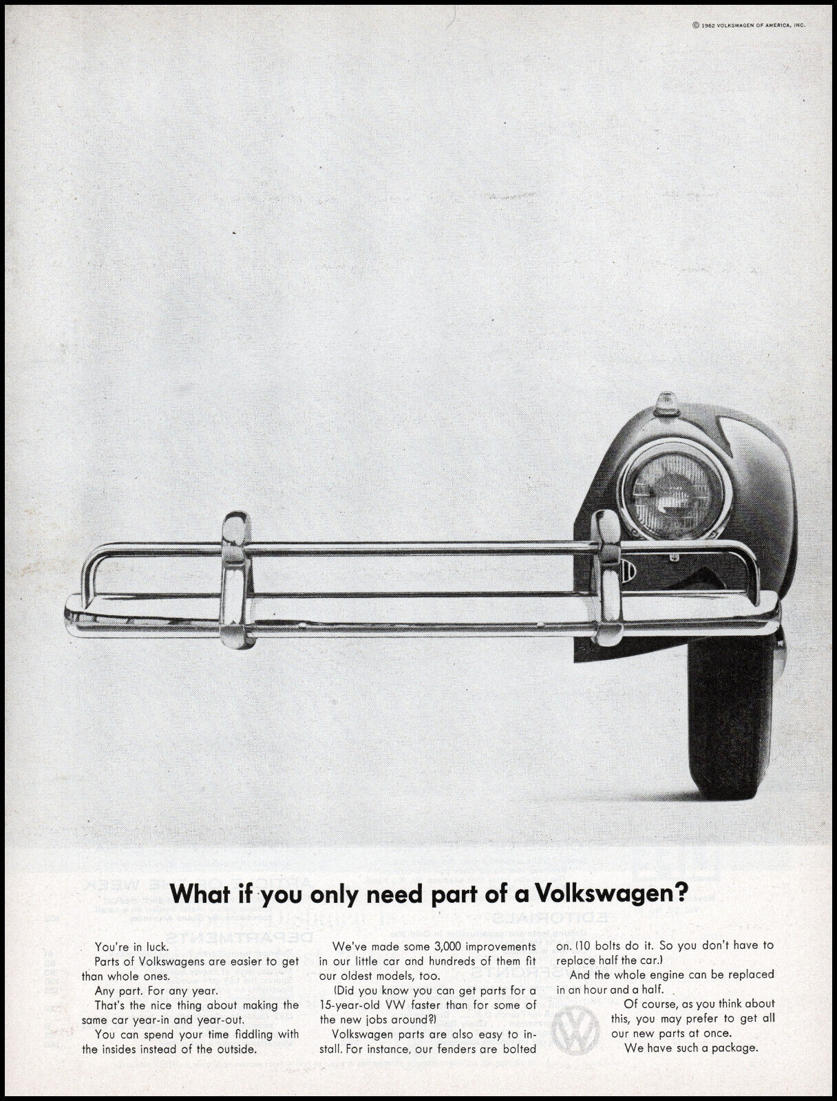 1962 Volkswagen VW Car VW parts are easy to get retro photo print ad L14