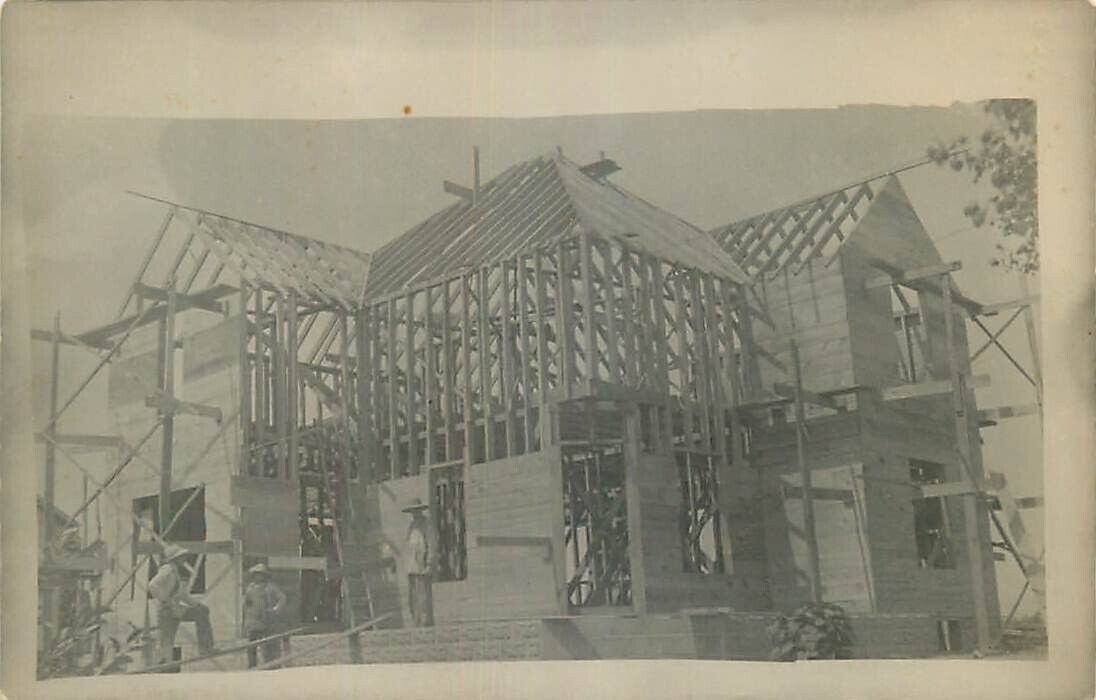 Real Photo Postcard House Construction Scene - circa 1908