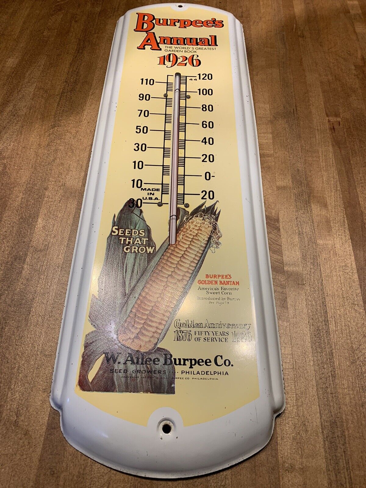 Burpee’s Annual Thermometer- Advertising Metal Sign - Gardening- 1926 - Farm