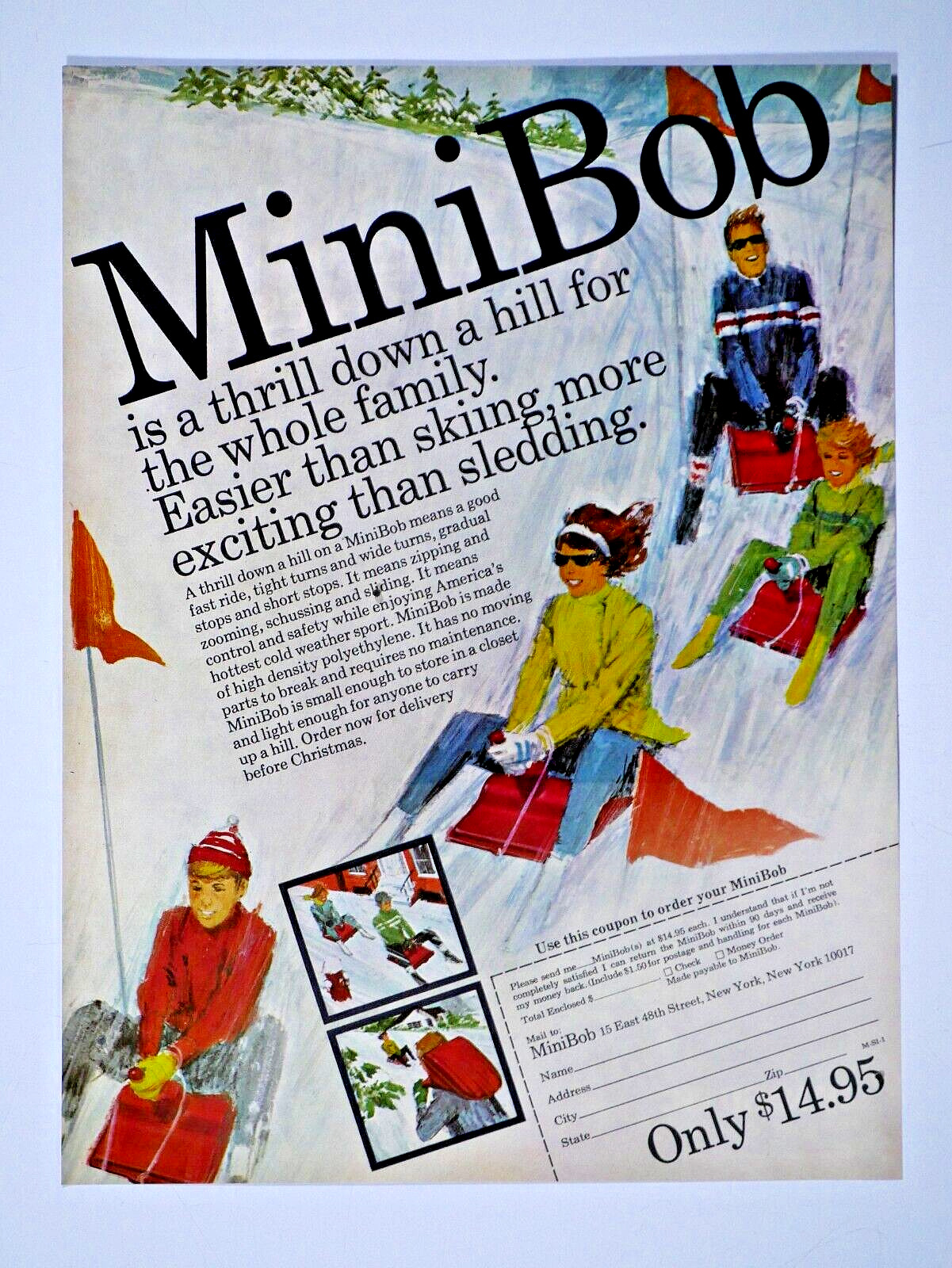 MiniBob Mini Bob Sled Vintage 1970 Thrill Down Hill Original Print Ad 8.5 x 11\