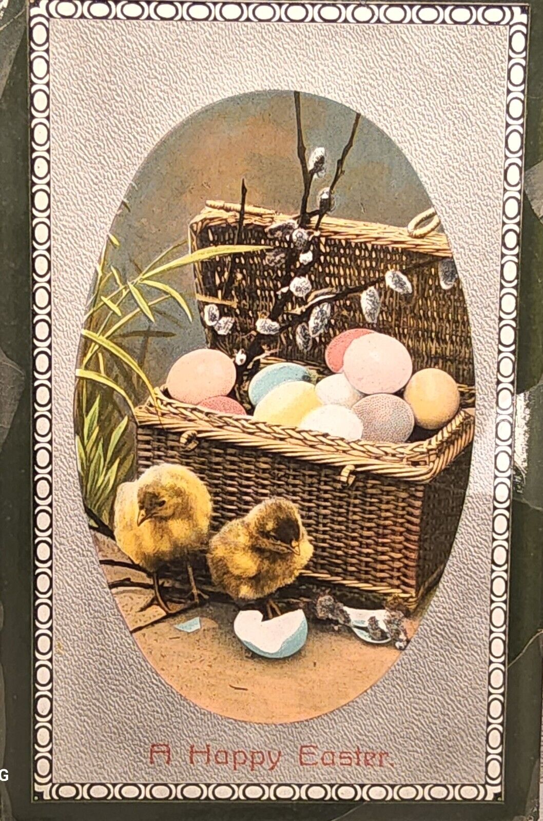 1911 Happy Easter Greetings Postcard~Chick & Easter Eggs~#-2914.