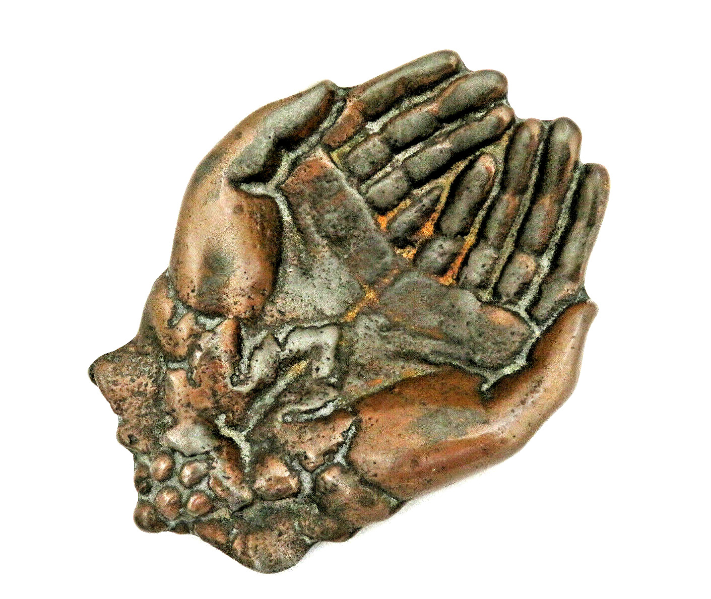Antique Victorian Hands Bronze Metal Dresser Jewelry Tray Dish