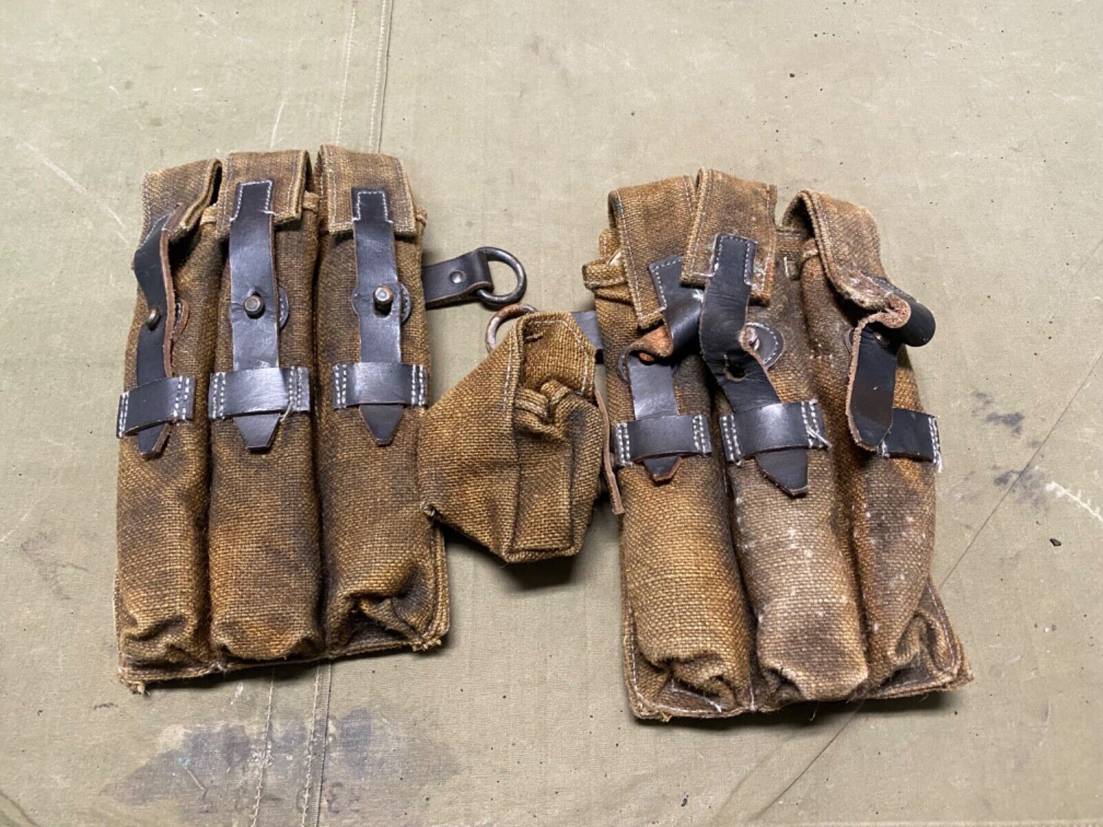 WWII GERMAN MACHINE PISTOL MP CANVAS AMMO POUCHES-AGED, WEATHERED