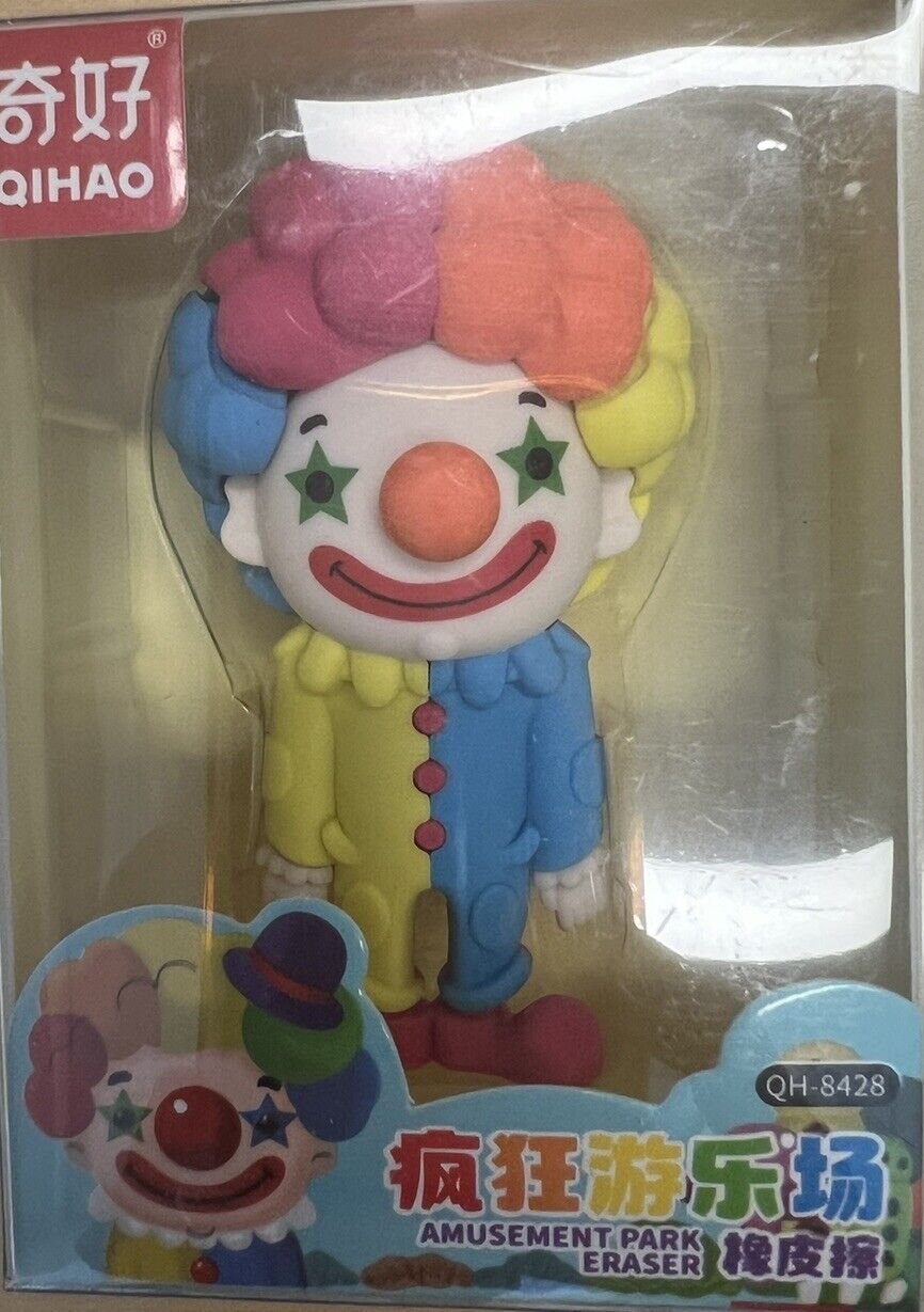 Creepy Evil Clown Jumbo Big Eraser Circus Puzzle In Box NIB Gag Gift Figurine