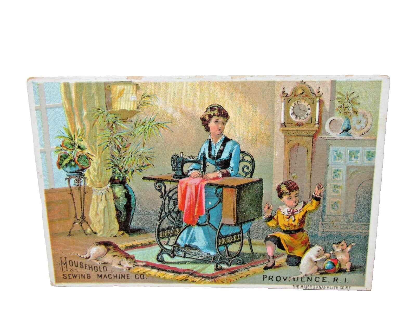 Household Sewing Machine Providence RI Vintage Advertising Victorian Trade Card