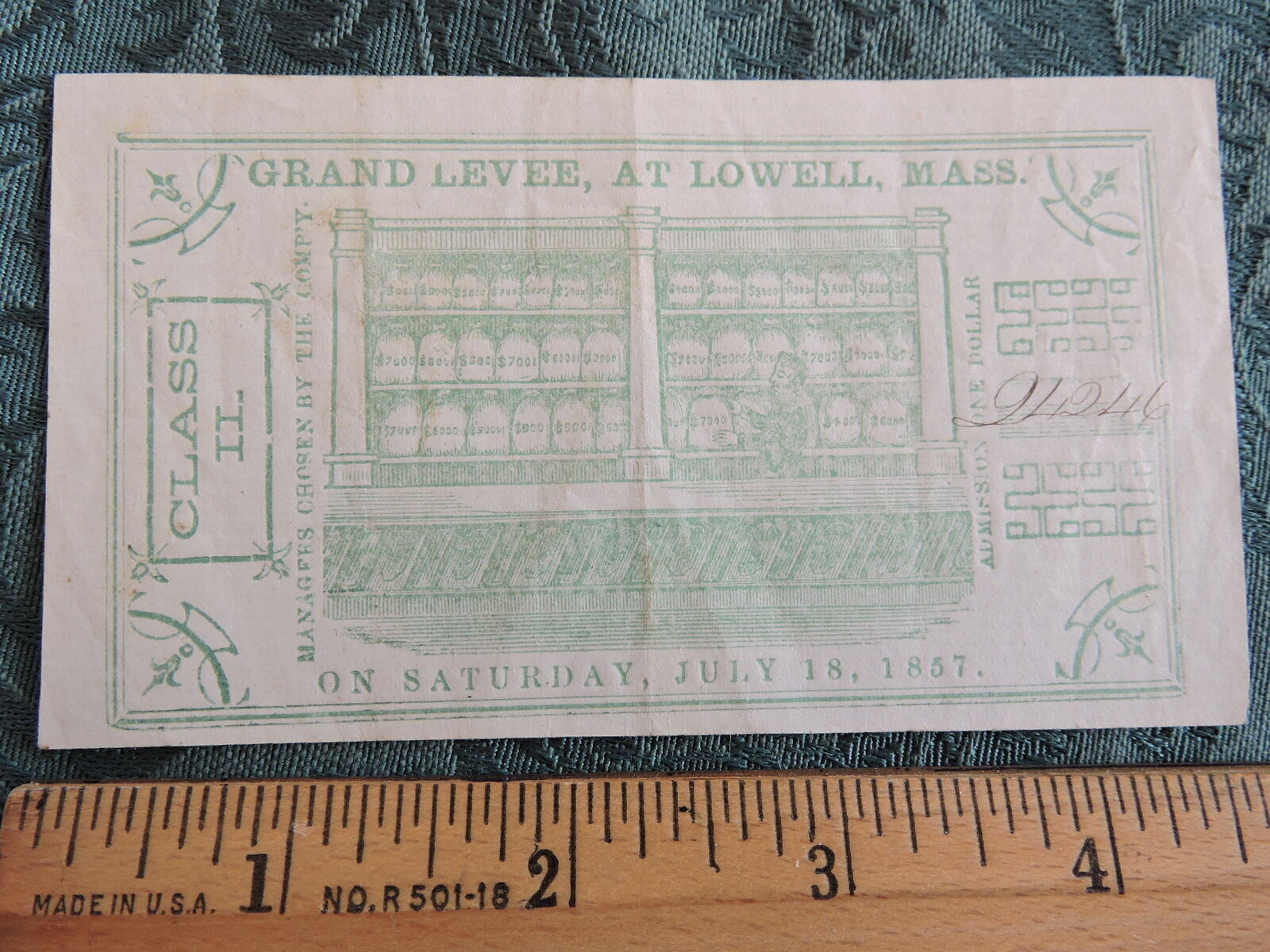 RARE 1857 Lowell Massachusetts MA Grand Levee Ball Ticket