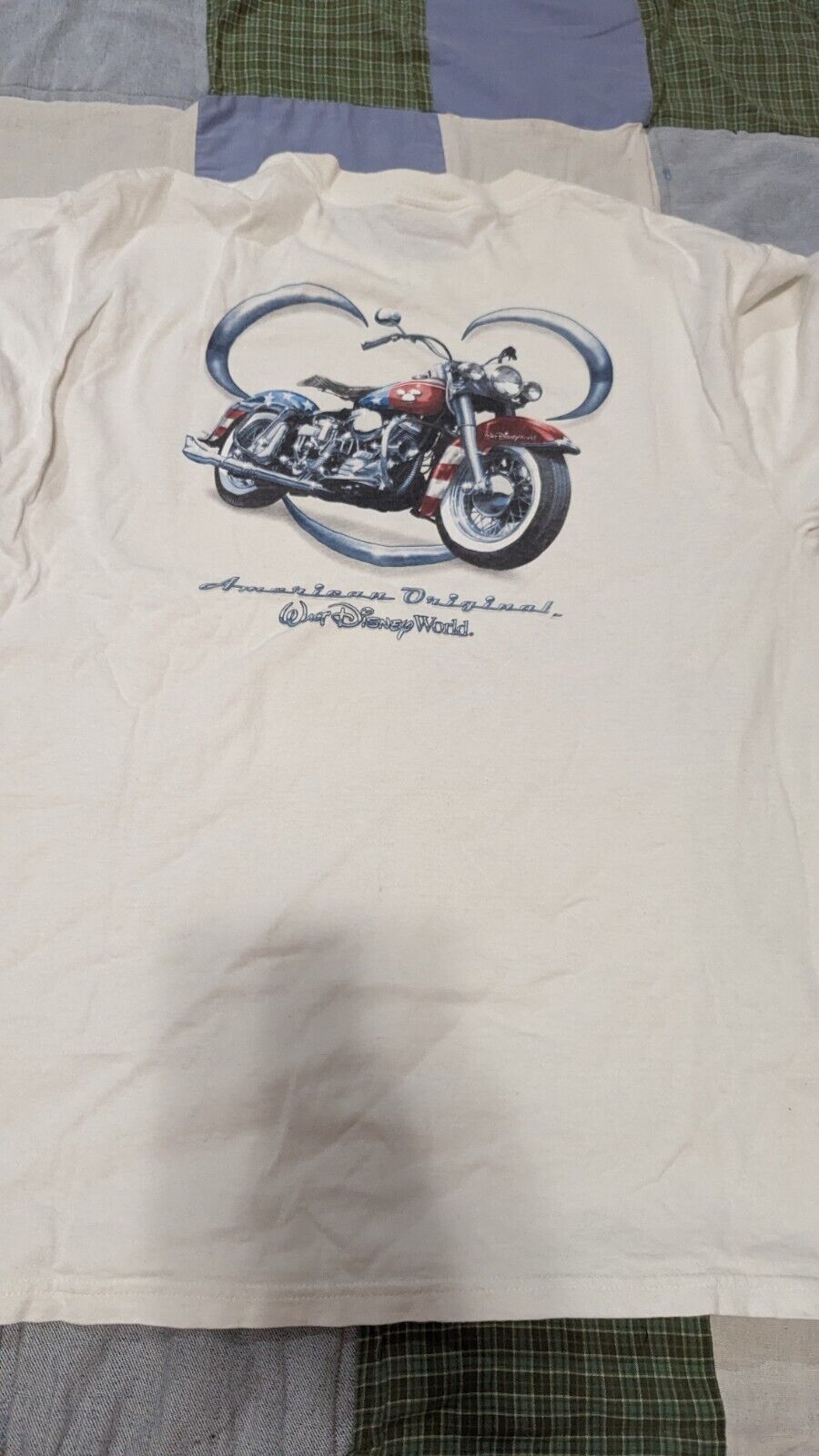 Vtg Walt Disney World American Classic Motorcycle Shirt Men\'s Large White Biker 