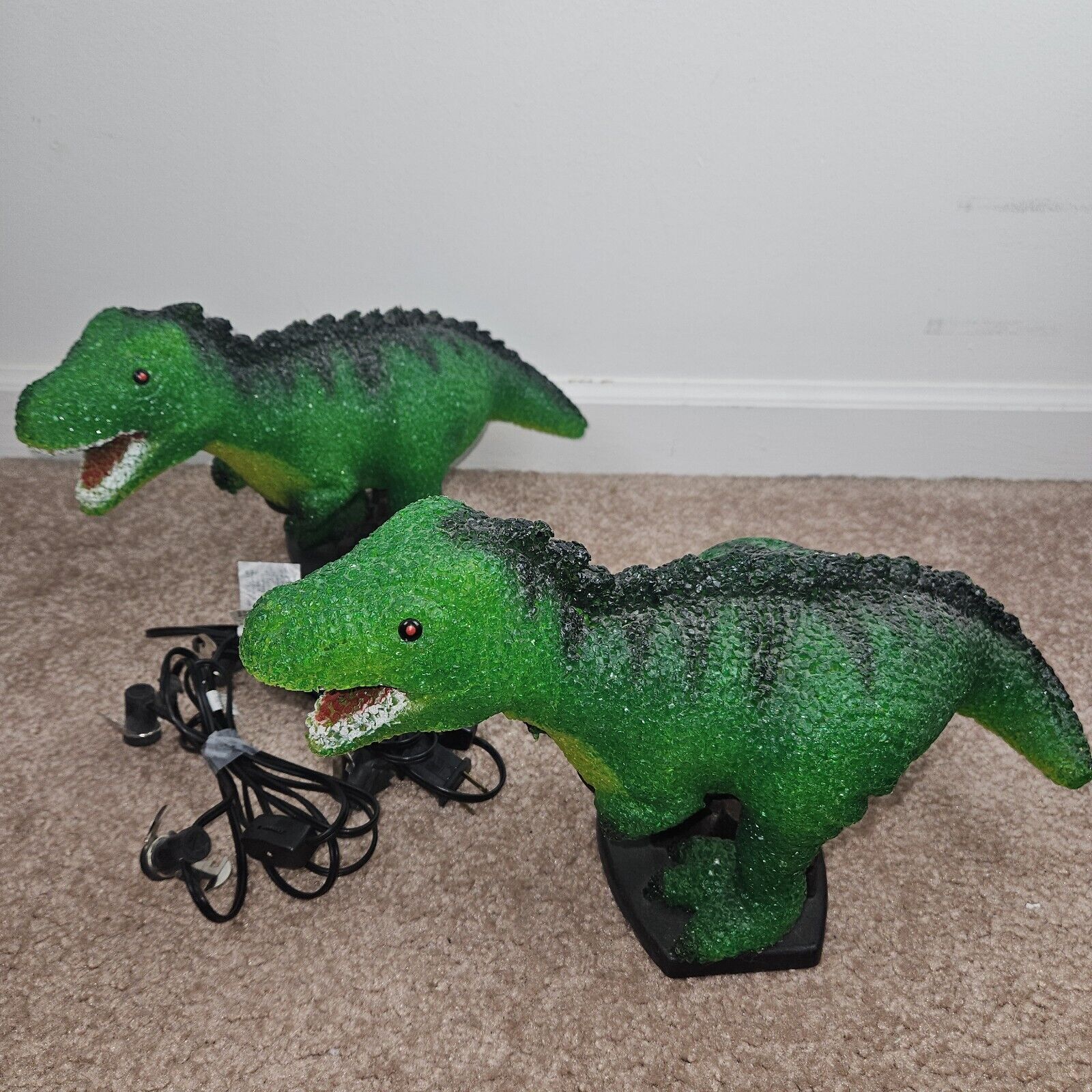2 Vtg T-Rex Tyrannosaurus Dinosaur Godzilla Childs Kids Table Lamp / Room DECOR
