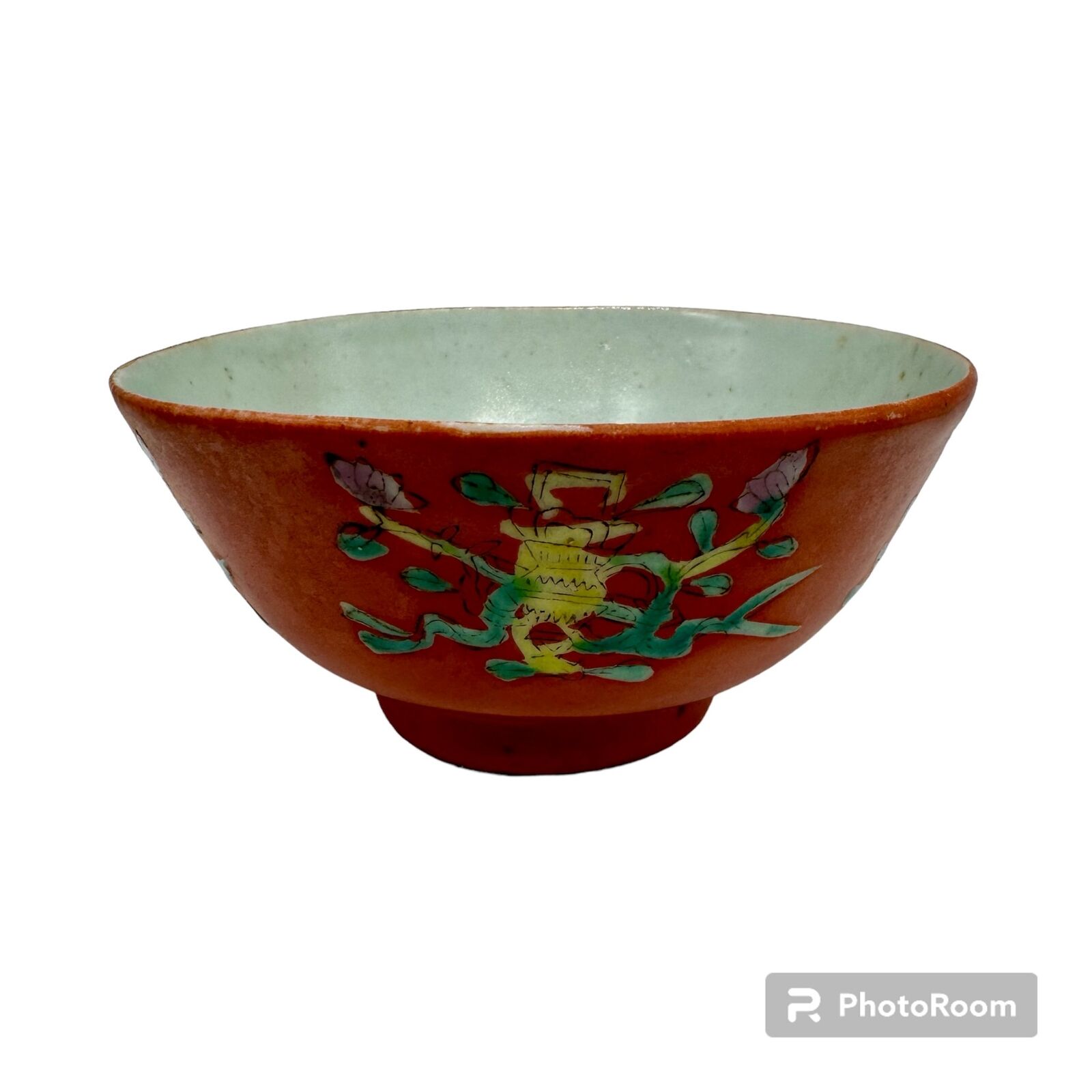 Vintage Chinese Red Mo Rong Chang Zao Rice Bowl--4-5/8\