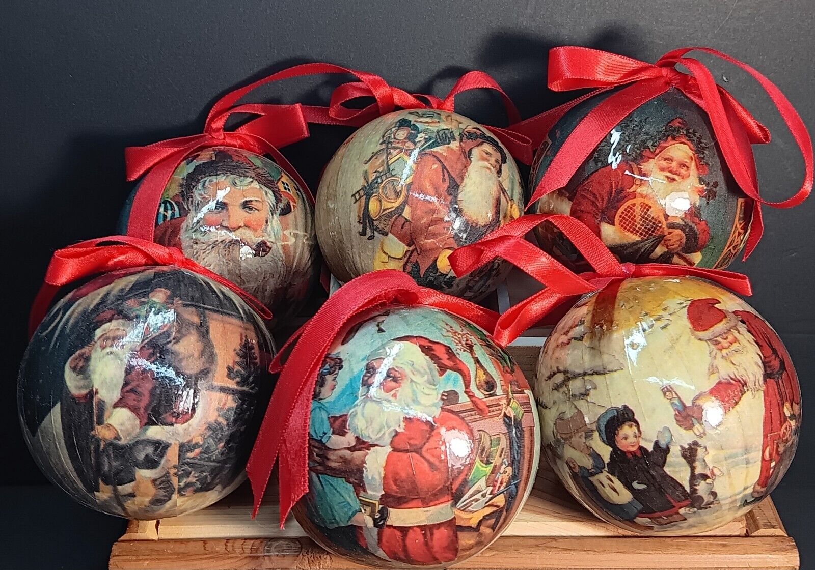 6 Antique Old World Santas Christmas Ball Ornaments 